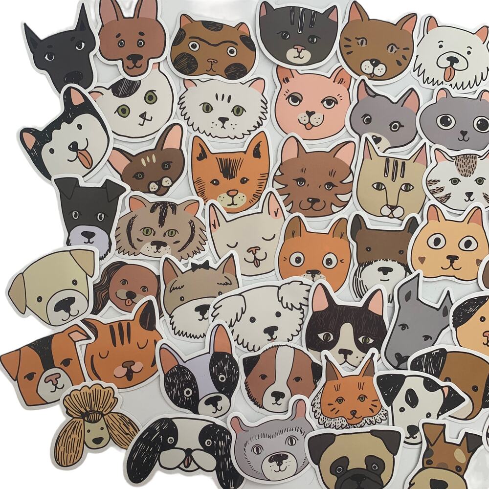 STICKER Lot Stickers NEW Water Bottle 50 Sticker Lot Cute Animals Cats Dogs Cat - Picture 4 of 5